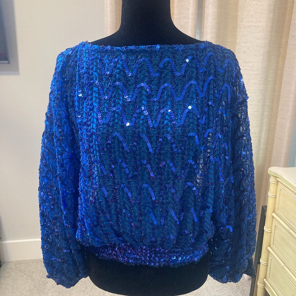 Vintage Electric Blue Sequin Batwing Top